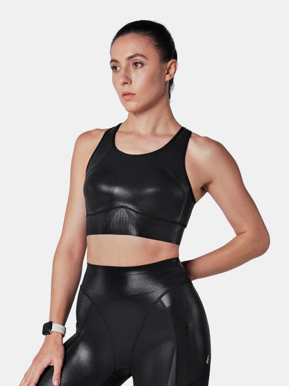 Body Sculpt Glossy Leather Sports Bra, A-D Cups